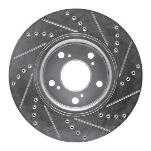 Acura RLX Brake Rotor (1) - Front Left - R1 Concepts - Drilled & Slotted - Silver - `14-`20